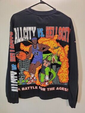 ALL CITY by Just Don / Hells city Basketball Long Sleeve Black Tshirt - Size S